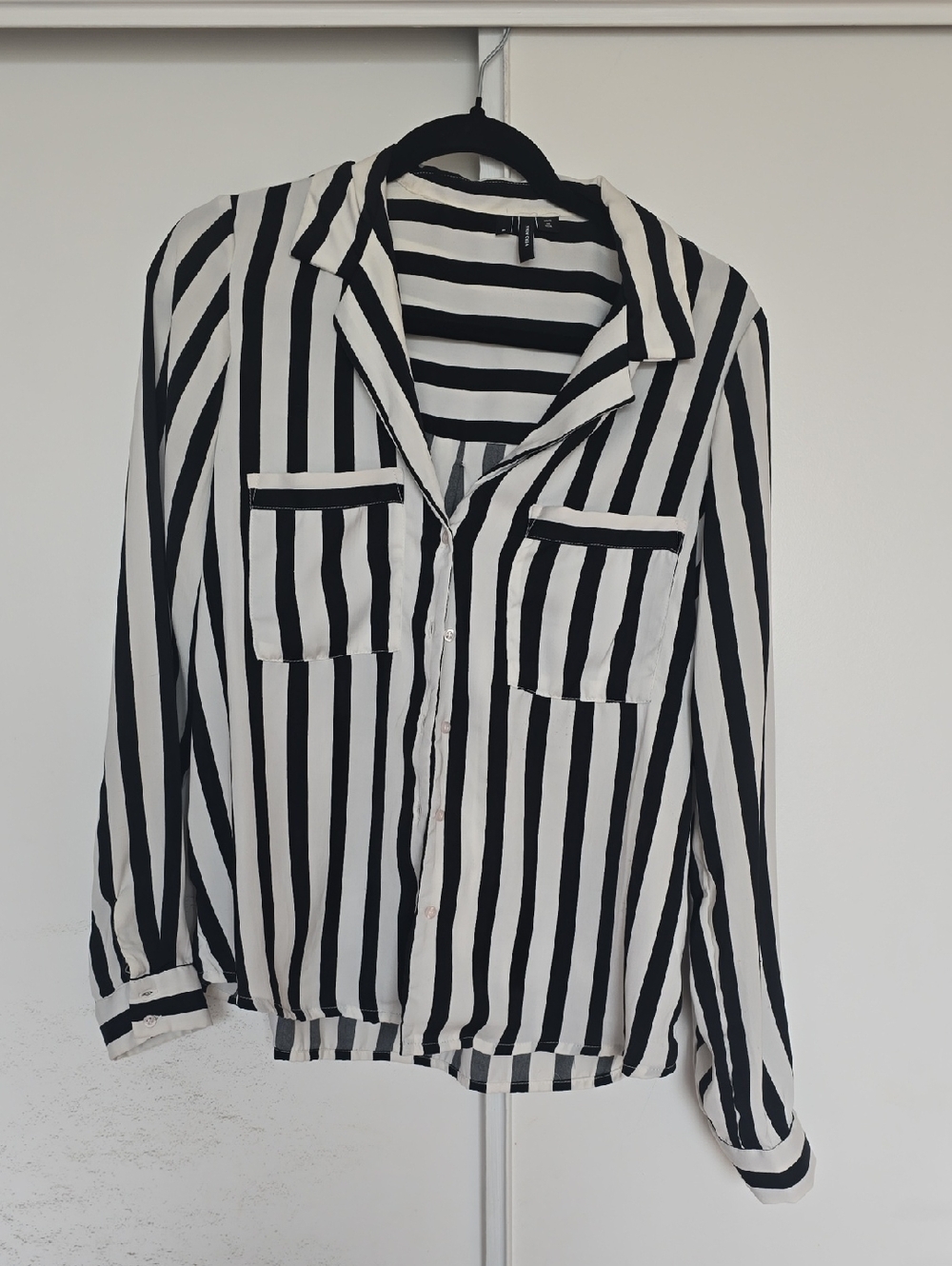 Black and White striped button-down blouse